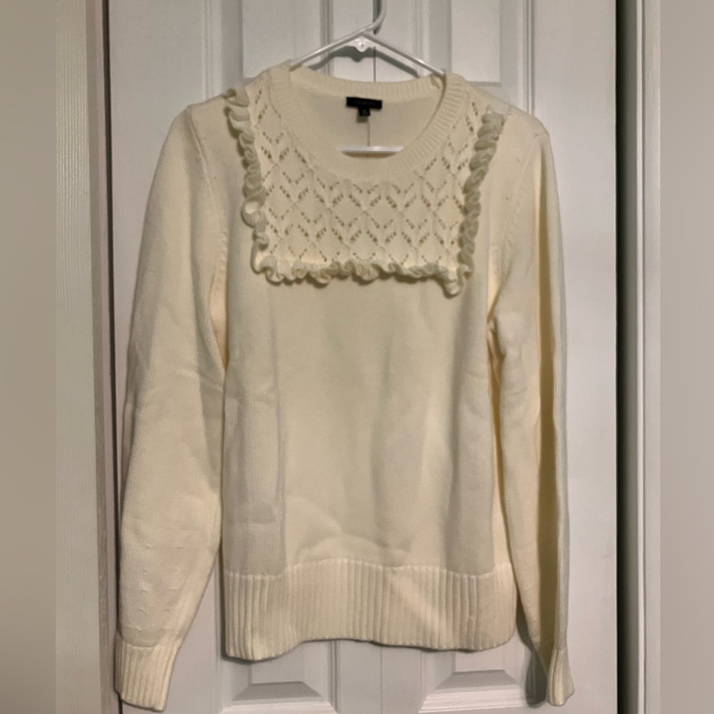 Talbots Cream Crew Neck Sweater with Ruffled Bib
